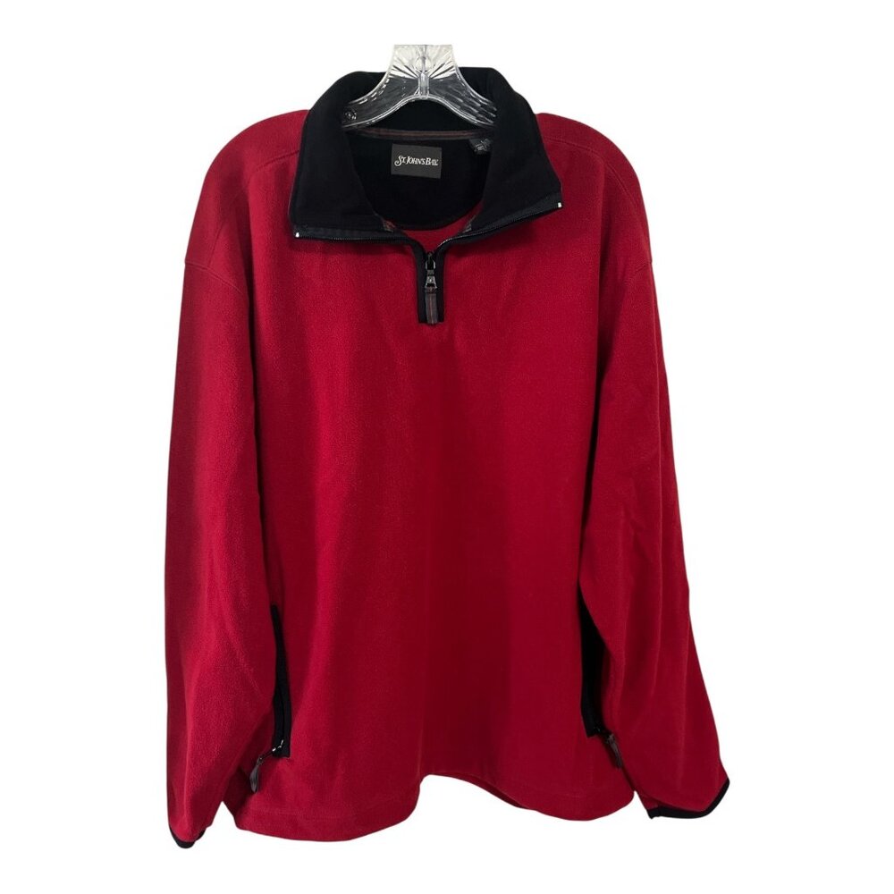 Vtg St. John's Bay Red Fleece Pullover L – 90s Y2K Mens 1/4 Zip Jacket, Black Co